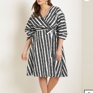 Eloquii Striped Wrap Dress with Puff Sleeves Sz14